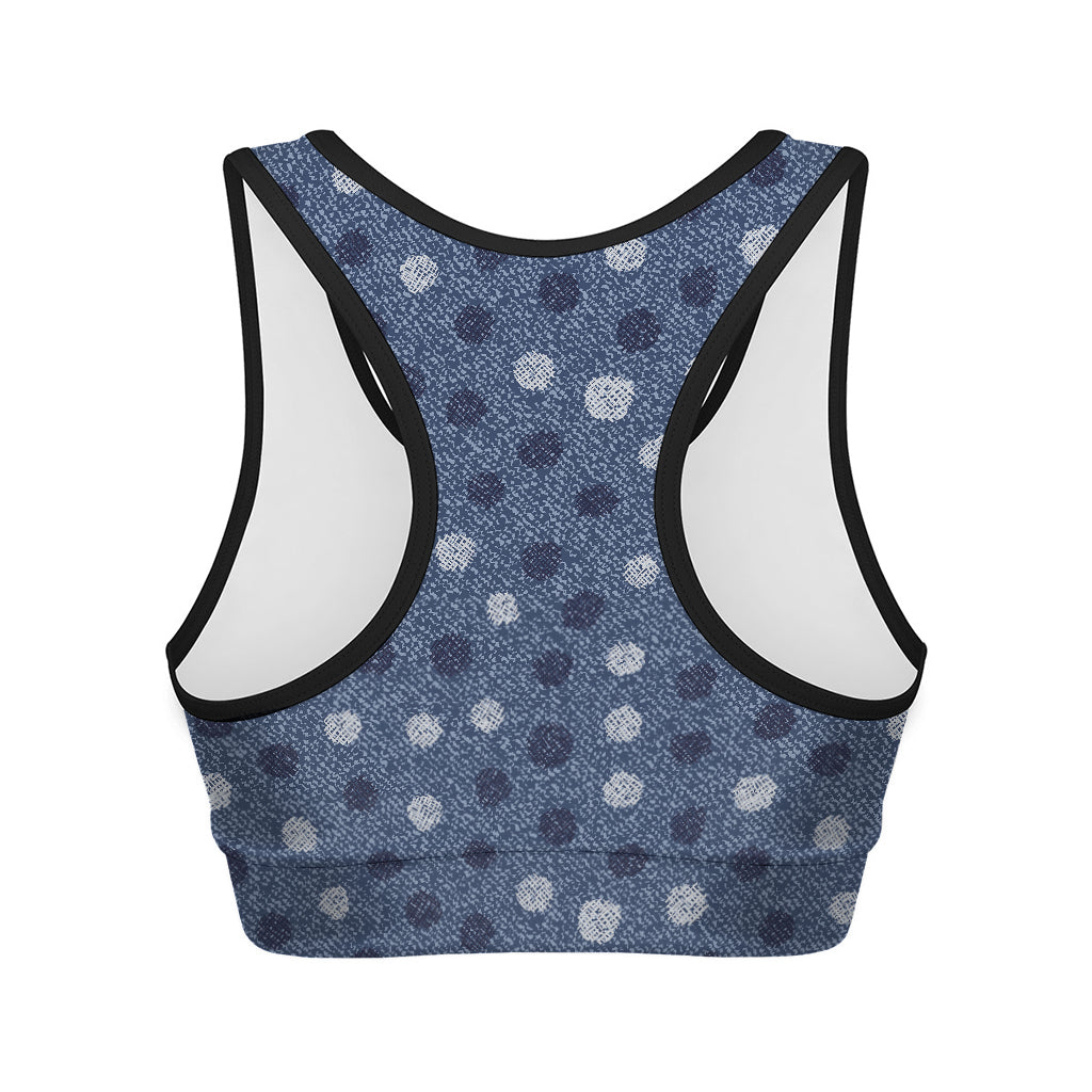 Cute Polka Dot Denim Jeans Pattern Print Women's Sports Bra
