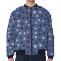 Cute Polka Dot Denim Jeans Pattern Print Zip Sleeve Bomber Jacket