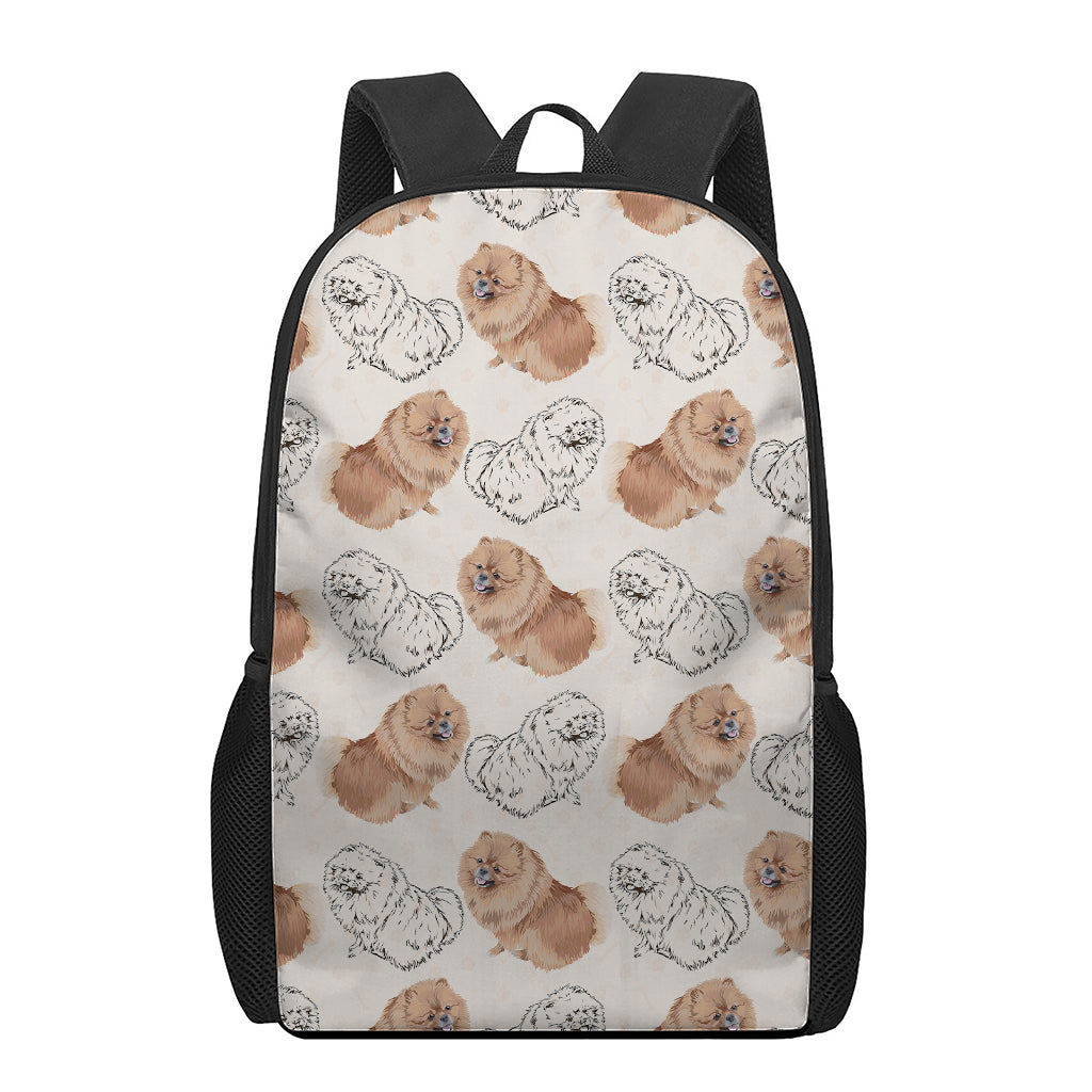 Cute Pomeranian Pattern Print 17 Inch Backpack