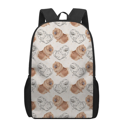 Cute Pomeranian Pattern Print 17 Inch Backpack