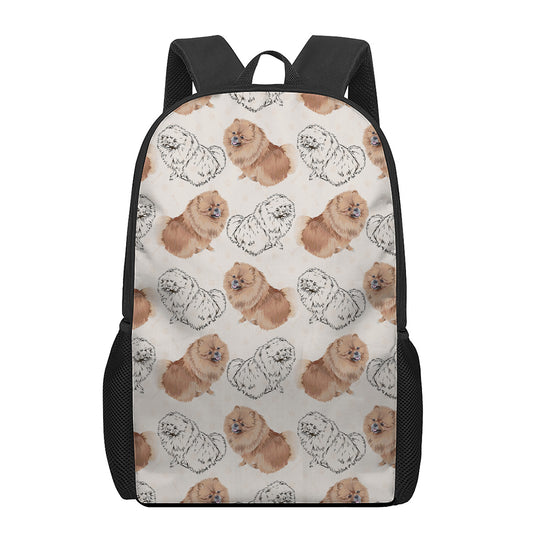 Cute Pomeranian Pattern Print 17 Inch Backpack