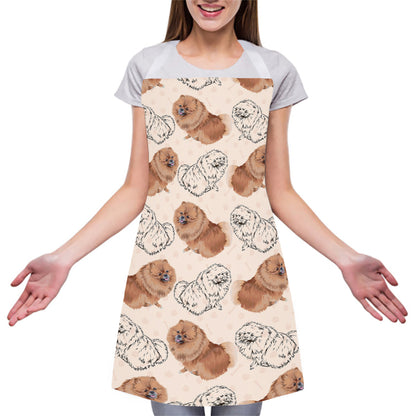 Cute Pomeranian Pattern Print Adjustable Apron