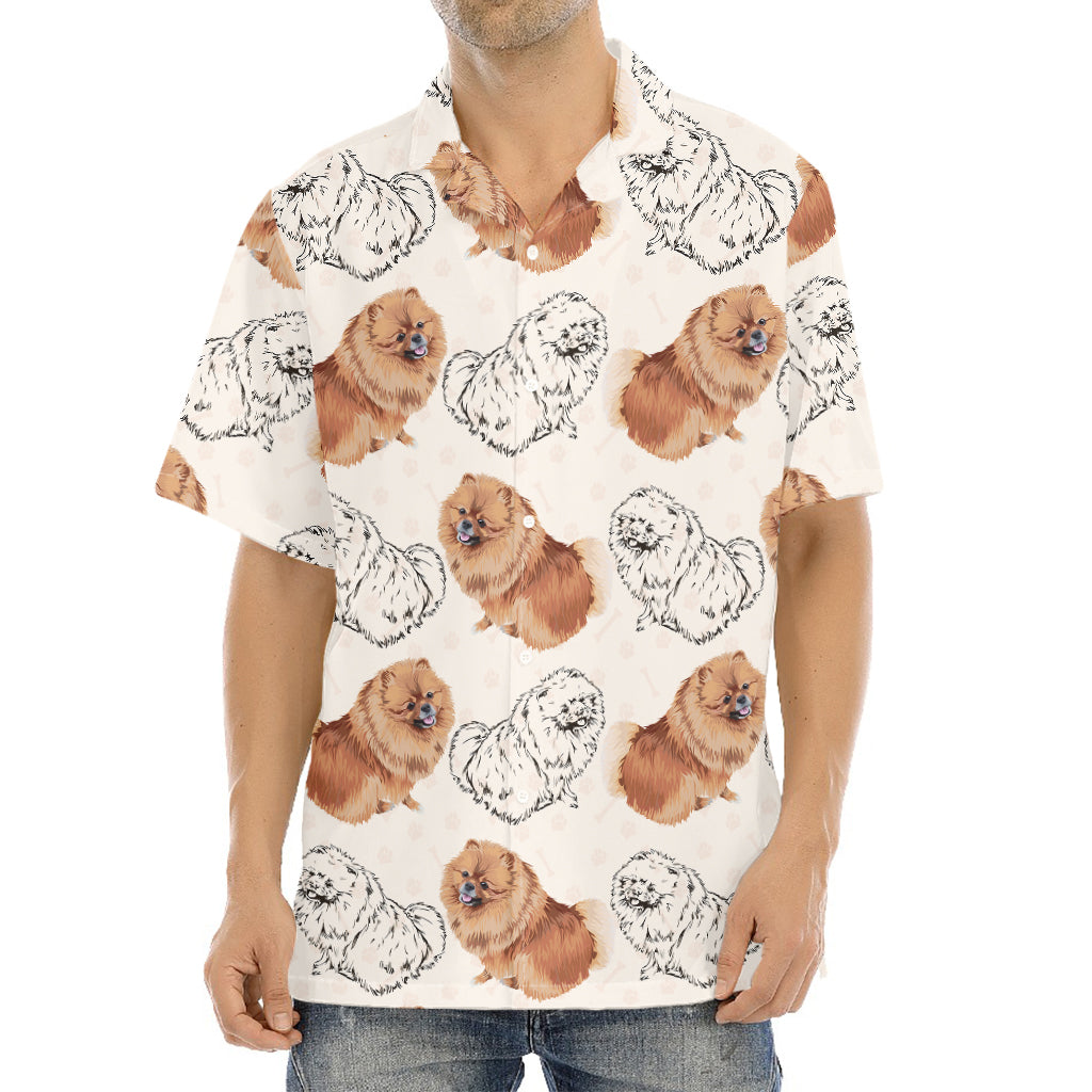 Cute Pomeranian Pattern Print Aloha Shirt