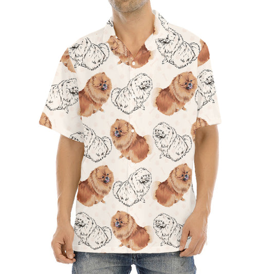 Cute Pomeranian Pattern Print Aloha Shirt