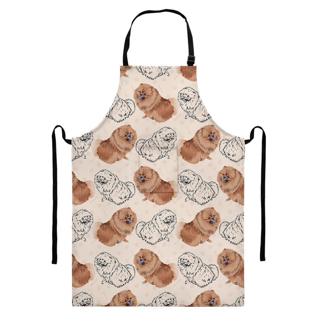 Cute Pomeranian Pattern Print Bib Apron With Pocket