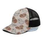 Cute Pomeranian Pattern Print Black Mesh Trucker Cap