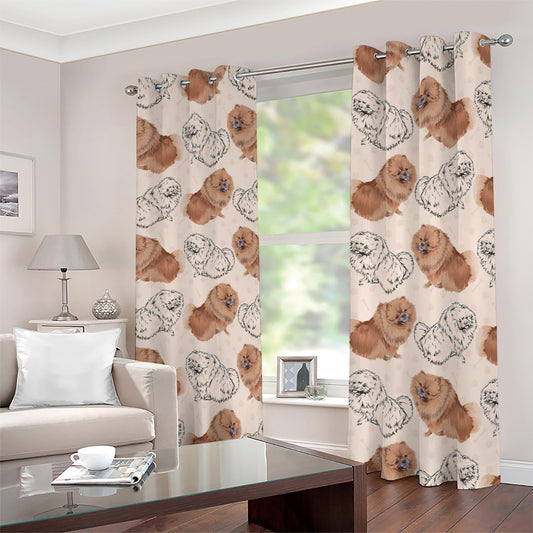 Cute Pomeranian Pattern Print Blackout Grommet Curtains