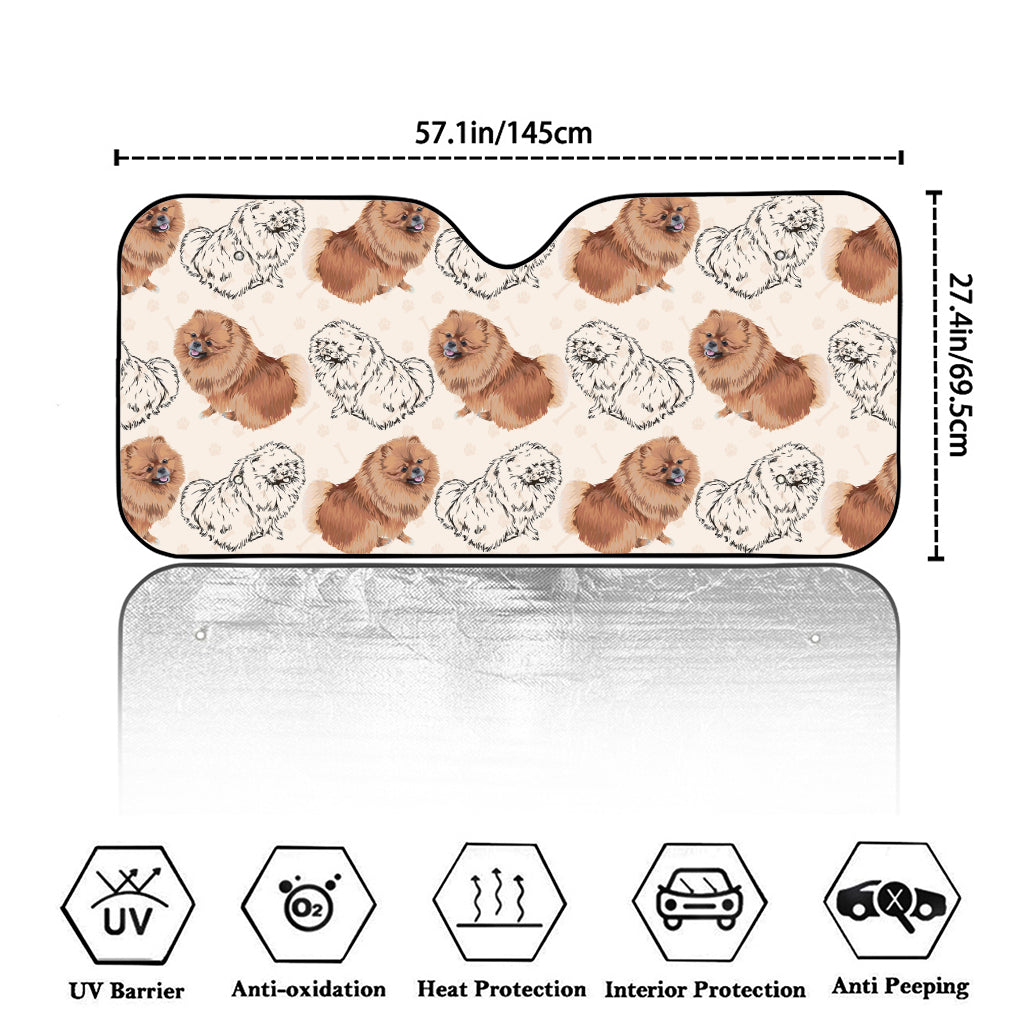 Cute Pomeranian Pattern Print Car Windshield Sun Shade