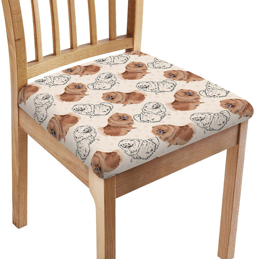 Cute Pomeranian Pattern Print Chair Cushion Cover