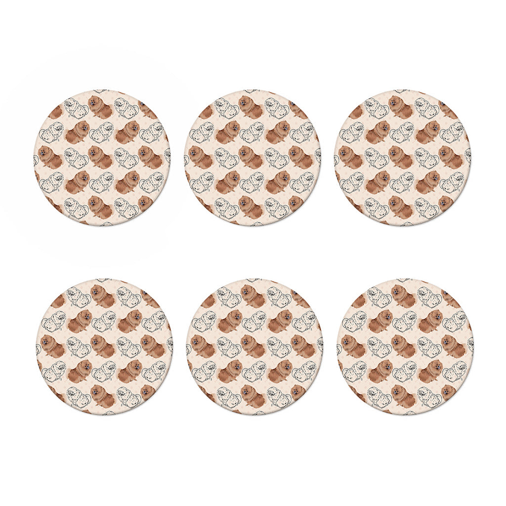 Cute Pomeranian Pattern Print Coaster Set