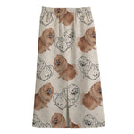 Cute Pomeranian Pattern Print Cotton Front Slit Maxi Skirt