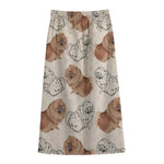 Cute Pomeranian Pattern Print Cotton Front Slit Maxi Skirt