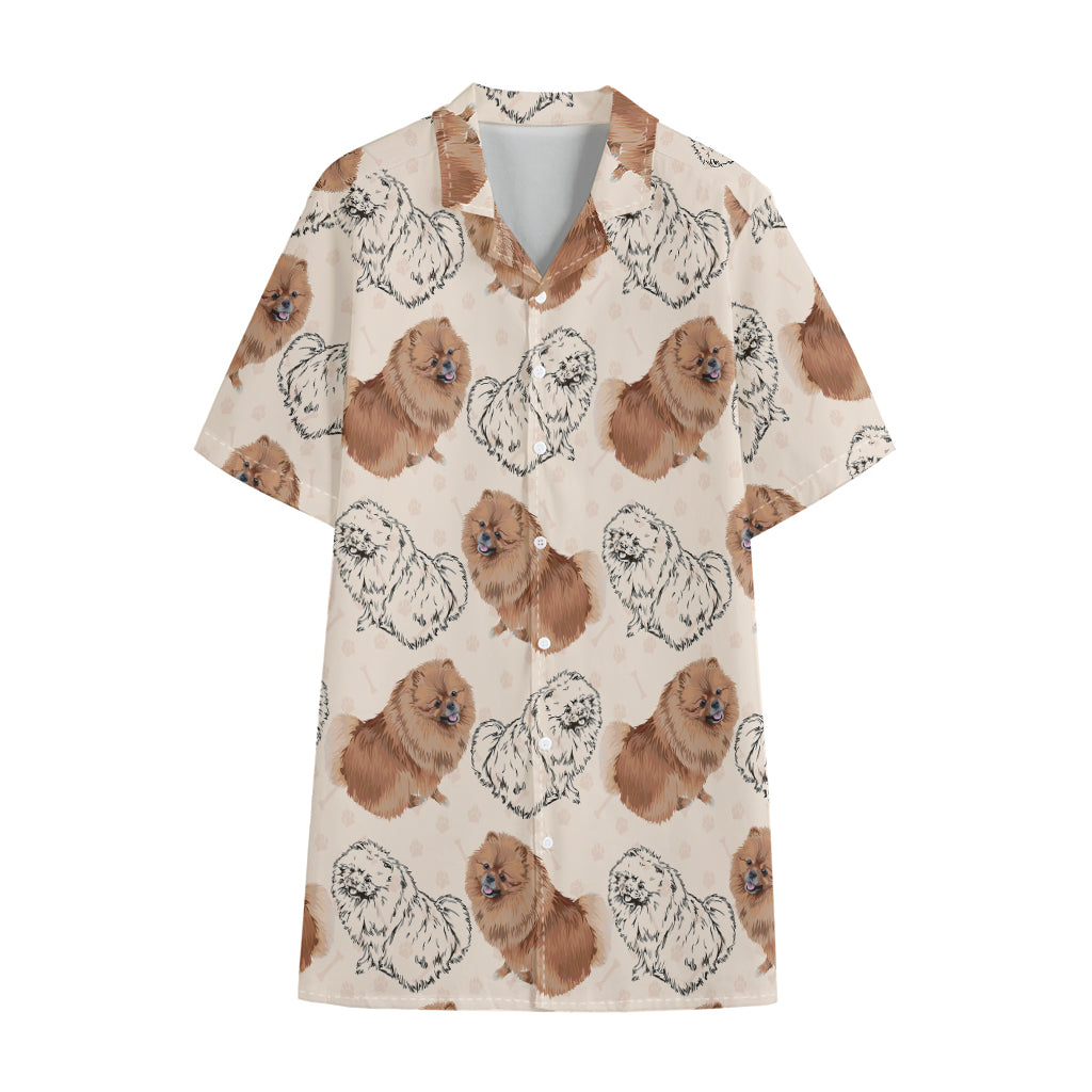 Cute Pomeranian Pattern Print Cotton Hawaiian Shirt