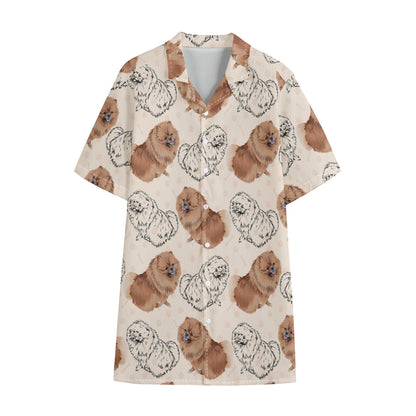 Cute Pomeranian Pattern Print Cotton Hawaiian Shirt
