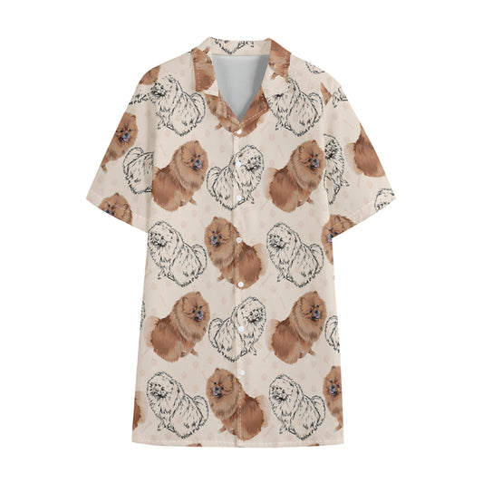 Cute Pomeranian Pattern Print Cotton Hawaiian Shirt