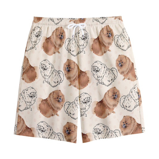 Cute Pomeranian Pattern Print Cotton Shorts