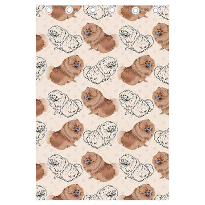 Cute Pomeranian Pattern Print Curtain