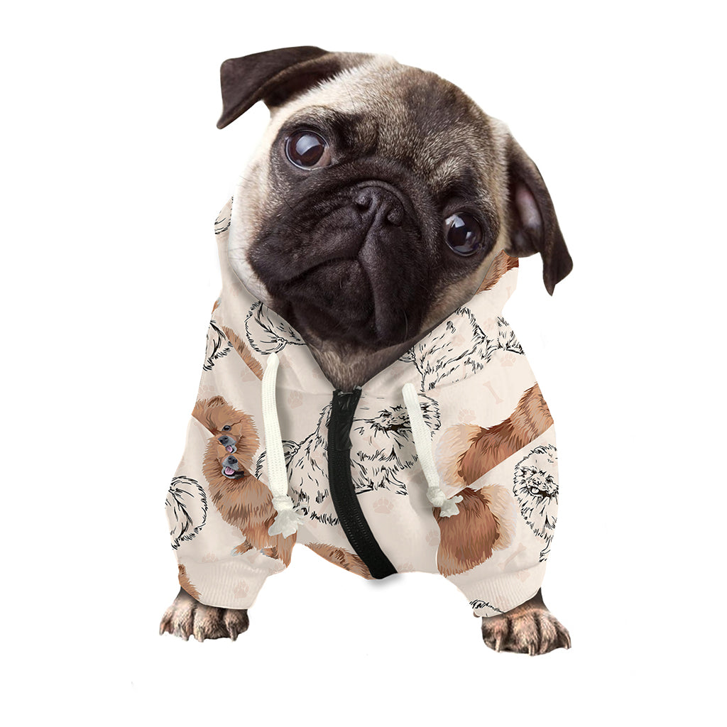 Cute Pomeranian Pattern Print Dog Zip Up Hoodie
