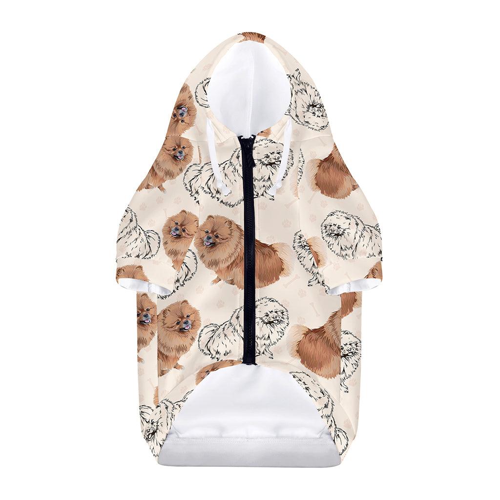 Cute Pomeranian Pattern Print Dog Zip Up Hoodie