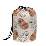 Cute Pomeranian Pattern Print Drawstring Makeup Bag