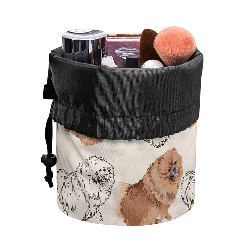 Cute Pomeranian Pattern Print Drawstring Makeup Bag