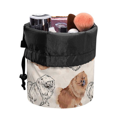 Cute Pomeranian Pattern Print Drawstring Makeup Bag
