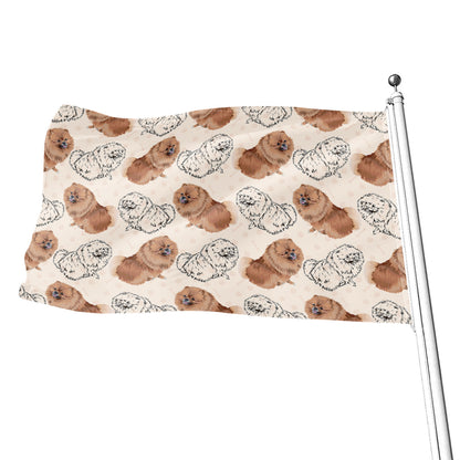Cute Pomeranian Pattern Print Flag