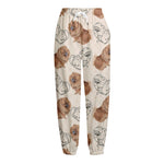 Cute Pomeranian Pattern Print Fleece Lined Knit Pants