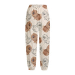 Cute Pomeranian Pattern Print Fleece Lined Knit Pants