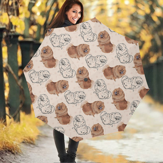 Cute Pomeranian Pattern Print Foldable Umbrella
