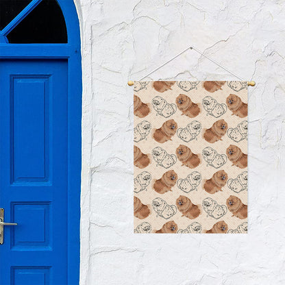 Cute Pomeranian Pattern Print Garden Flag