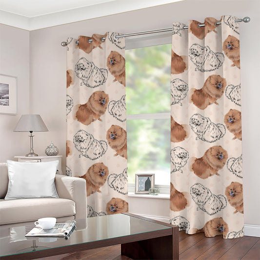 Cute Pomeranian Pattern Print Grommet Curtains