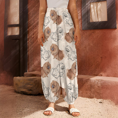 Cute Pomeranian Pattern Print Harem Pants
