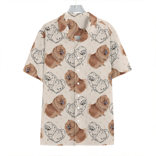 Cute Pomeranian Pattern Print Hawaiian Shirt