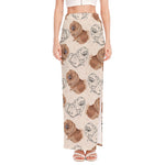 Cute Pomeranian Pattern Print High Slit Maxi Skirt