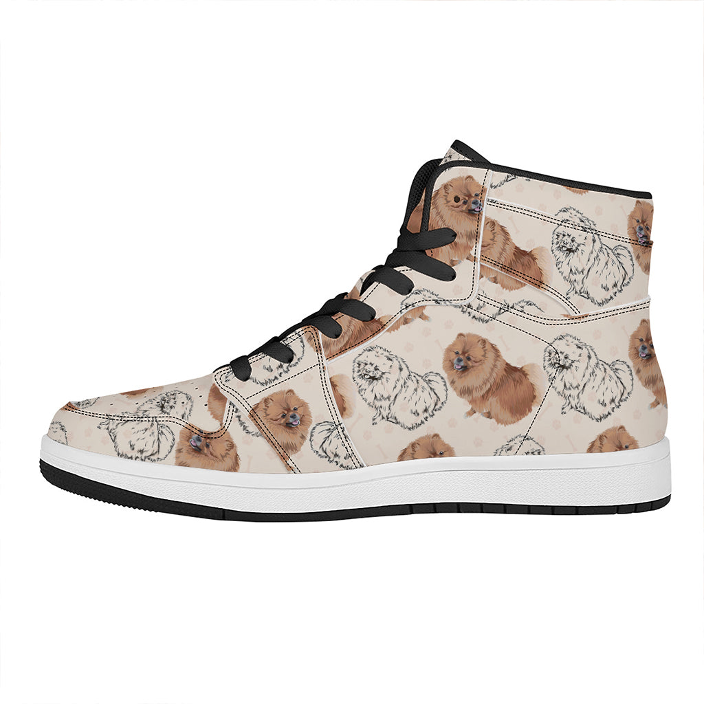Cute Pomeranian Pattern Print High Top Leather Sneakers
