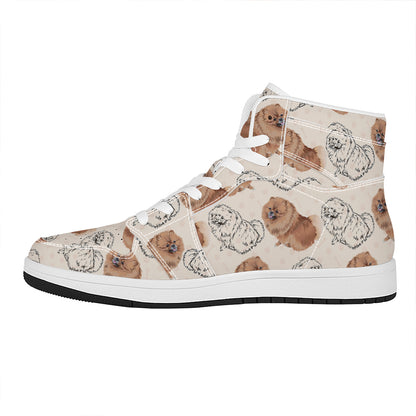 Cute Pomeranian Pattern Print High Top Leather Sneakers