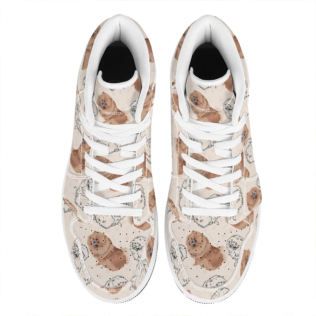 Cute Pomeranian Pattern Print High Top Leather Sneakers