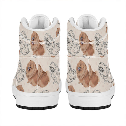 Cute Pomeranian Pattern Print High Top Leather Sneakers