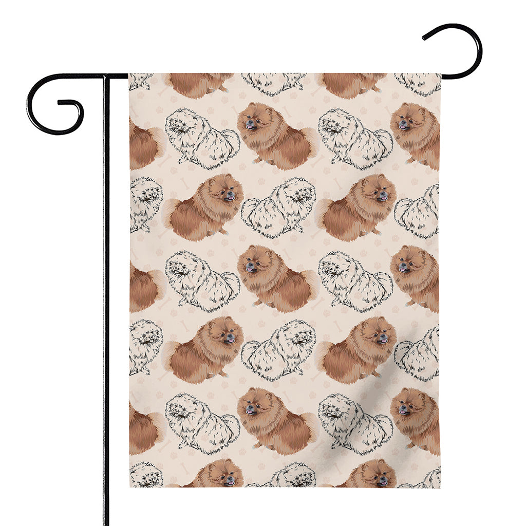 Cute Pomeranian Pattern Print House Flag
