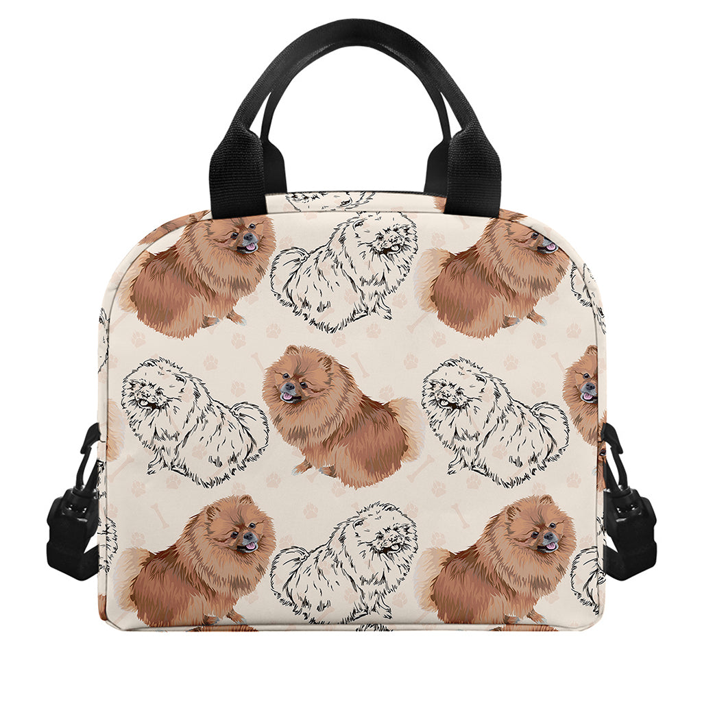 Cute Pomeranian Pattern Print Insulated Lunch Bag