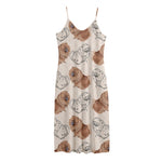 Cute Pomeranian Pattern Print Jersey Midi Cami Dress