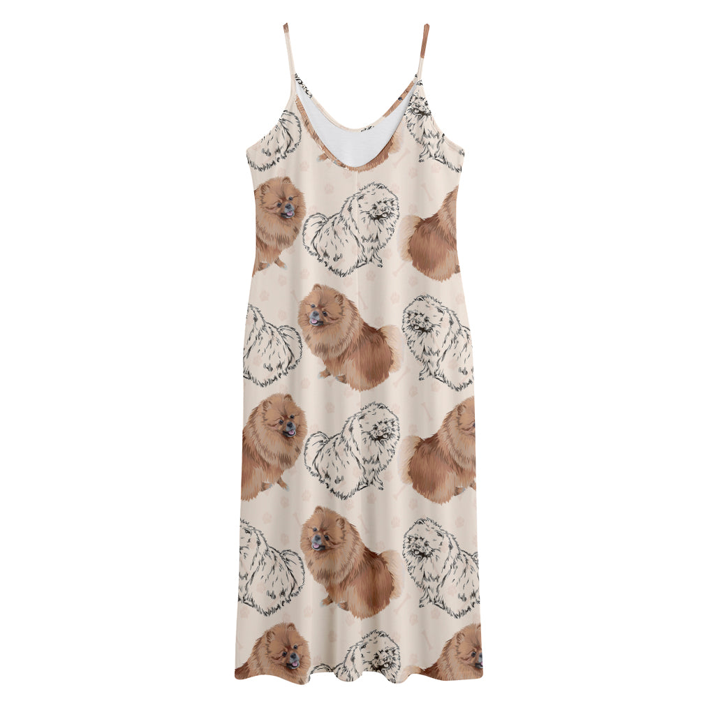 Cute Pomeranian Pattern Print Jersey Midi Cami Dress