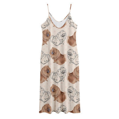 Cute Pomeranian Pattern Print Jersey Midi Cami Dress