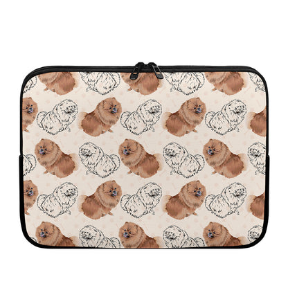 Cute Pomeranian Pattern Print Laptop Sleeve