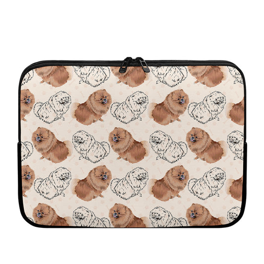 Cute Pomeranian Pattern Print Laptop Sleeve
