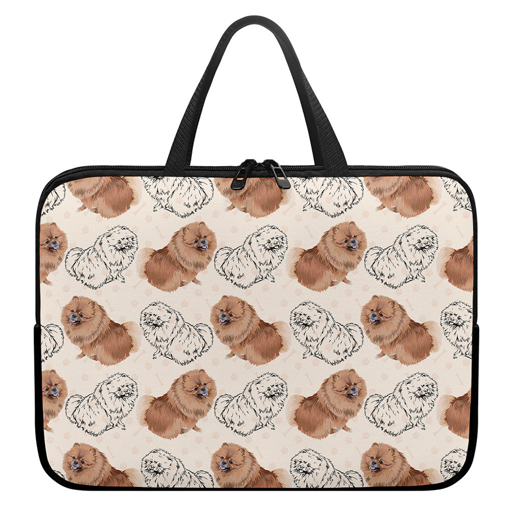 Cute Pomeranian Pattern Print Laptop Sleeve With Handle