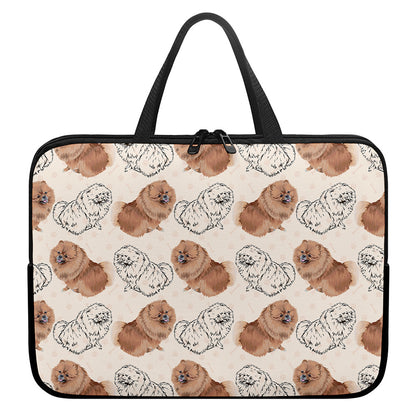 Cute Pomeranian Pattern Print Laptop Sleeve With Handle