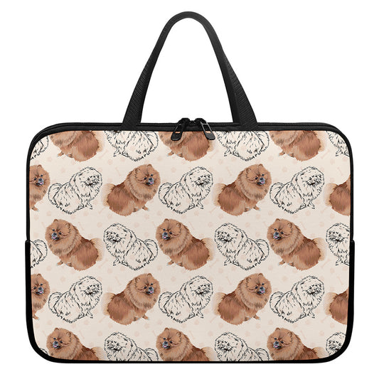 Cute Pomeranian Pattern Print Laptop Sleeve With Handle