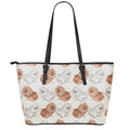 Cute Pomeranian Pattern Print Leather Tote Bag With Zipper